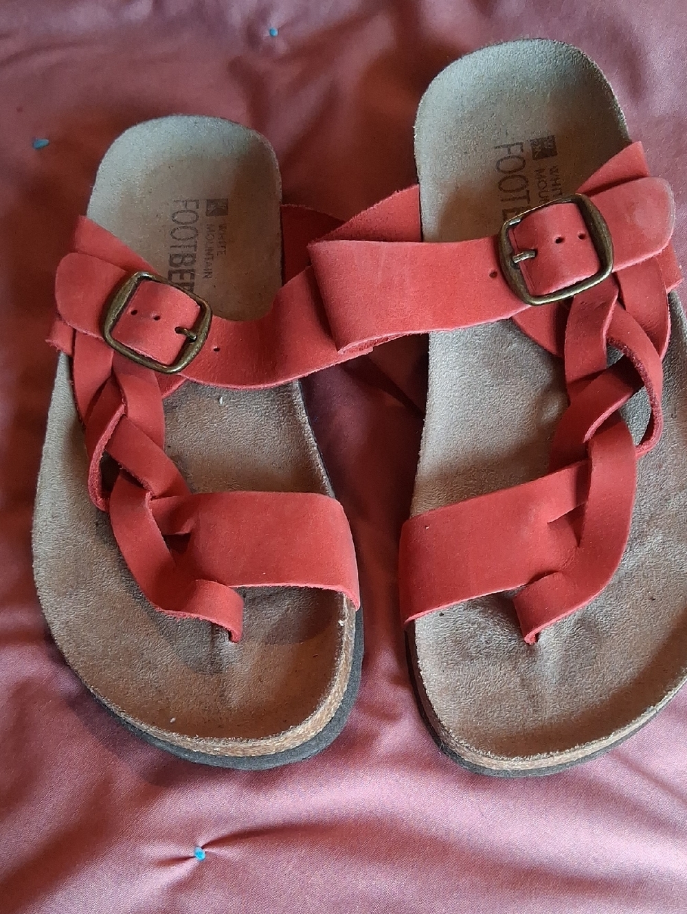 White Mountain Red Braided Buckle Footbed Sandals